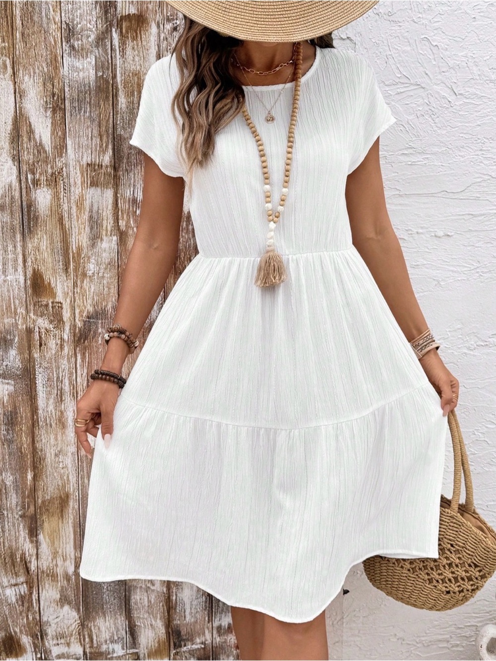 Emery Rose plain round bench short sleeve white dress size XL